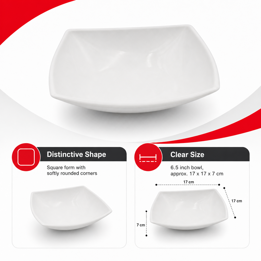 96 Pieces Bowl, White, 6.5 Inch Square Tablewares Dish for Serving and Dining