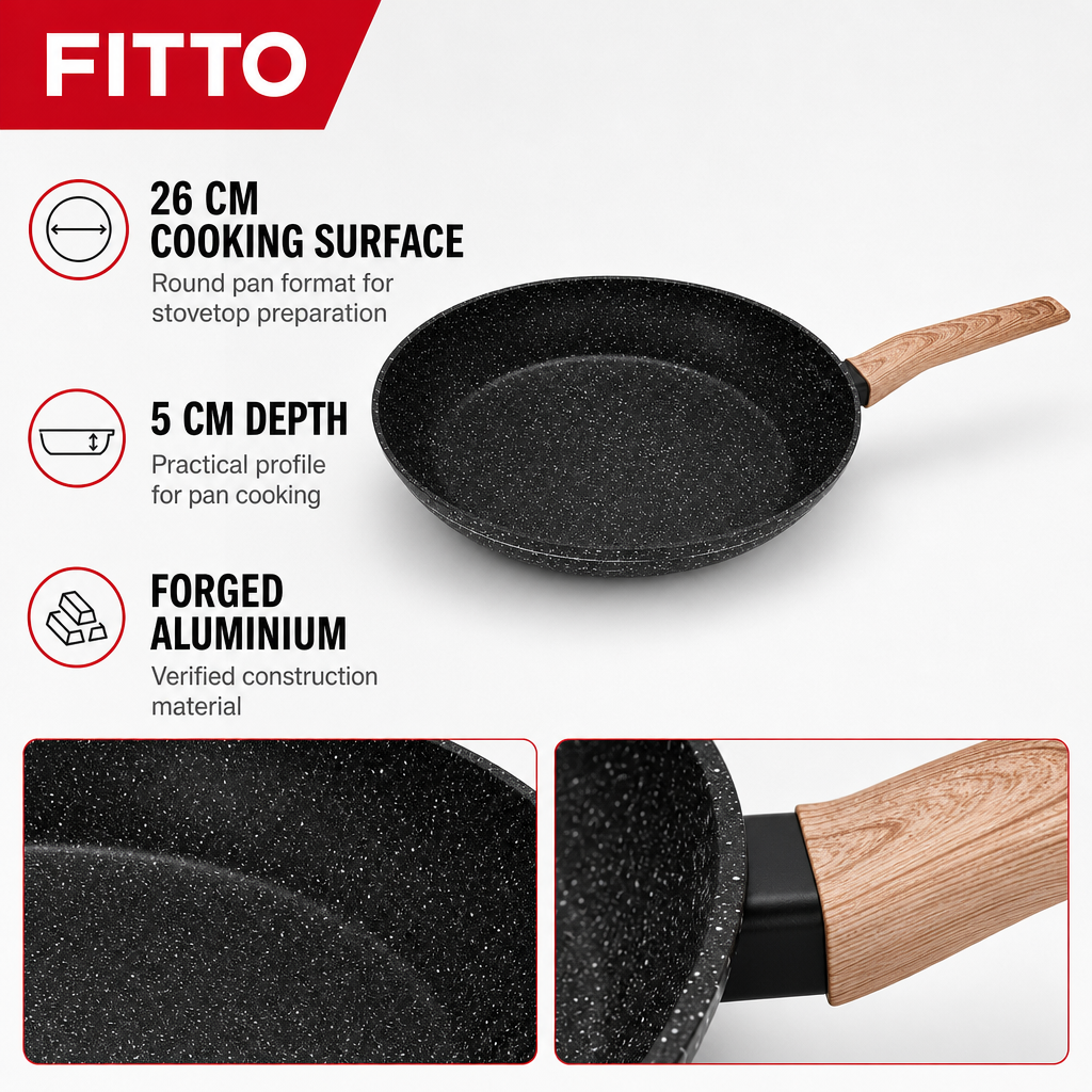 48 Pieces Forged Aluminium Frying Pan Without Lid, 26 x 5 cm, Black