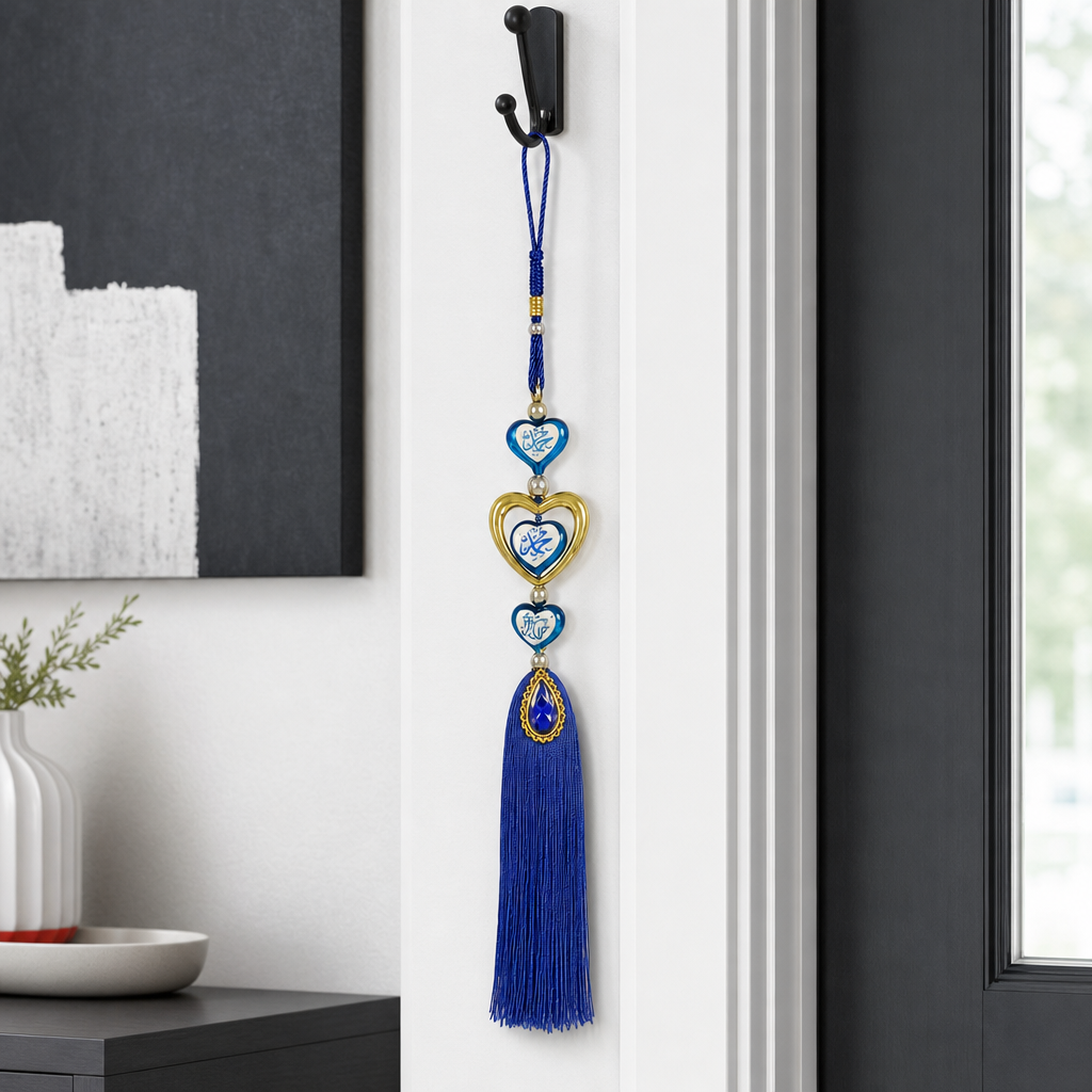 144 Pieces Blue and Gold Hanging Tassel Ornament with Heart Detail, Decorative Home Accent, 1 Piece, 30 cm
