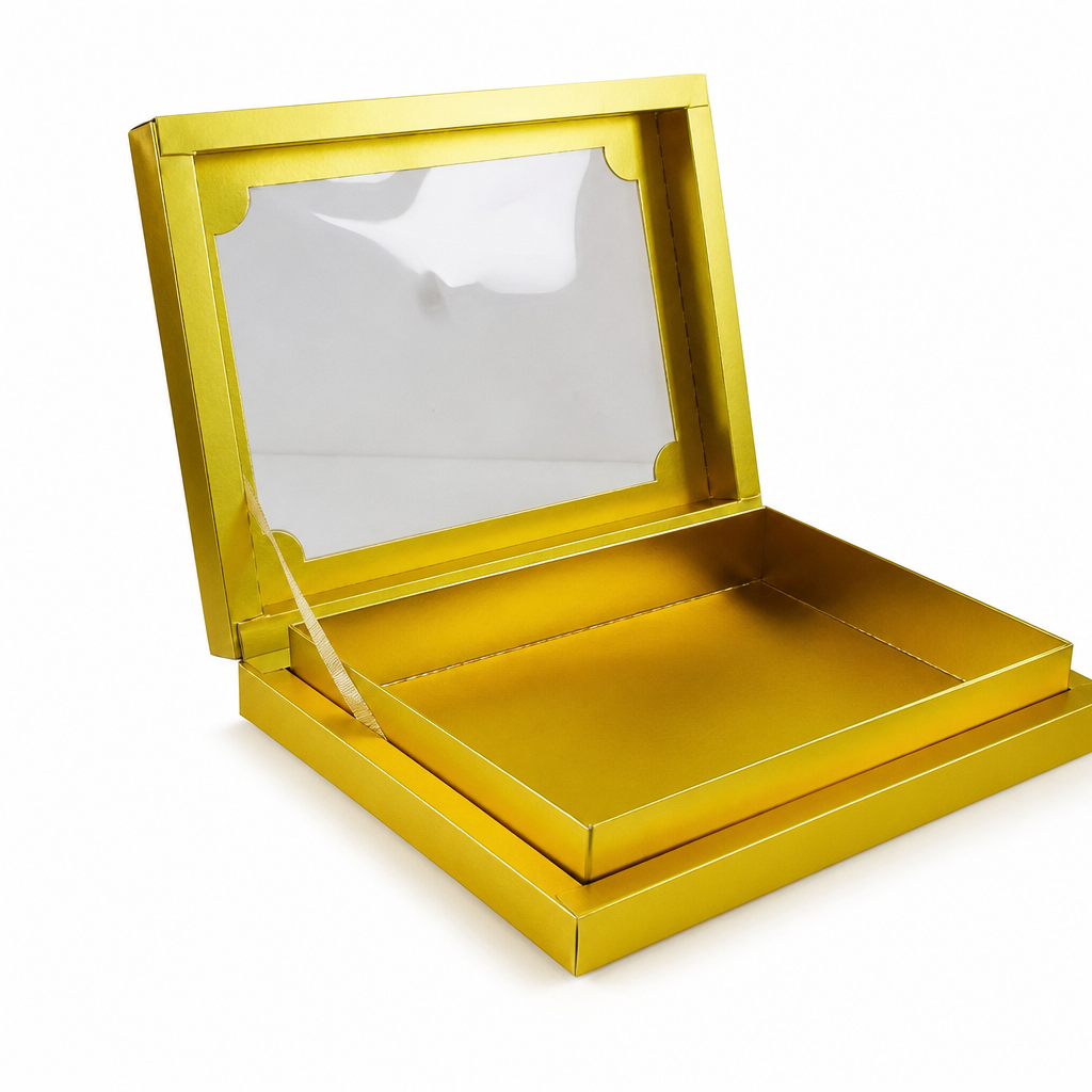 96 Pieces Gold Rectangular Chocolate Box With Ribbon, 27.5 x 22 x 4.8 cm, 1 Piece
