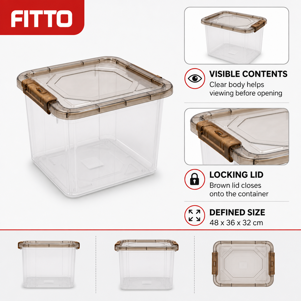 72 Pieces Clear Plastic Storage Container with Locking Lid, Clear and Brown, 48 x 36 x 32 cm