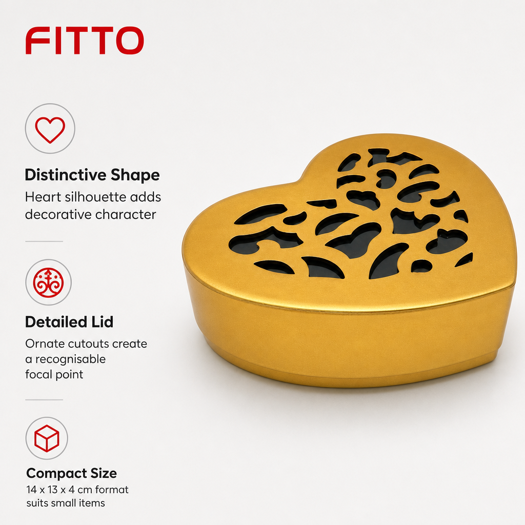 240 Pieces Heart-Shaped Boxes with Ornate Cutout Lid, Gold Finish, 14 x 13 x 4 cm, 1 Piece