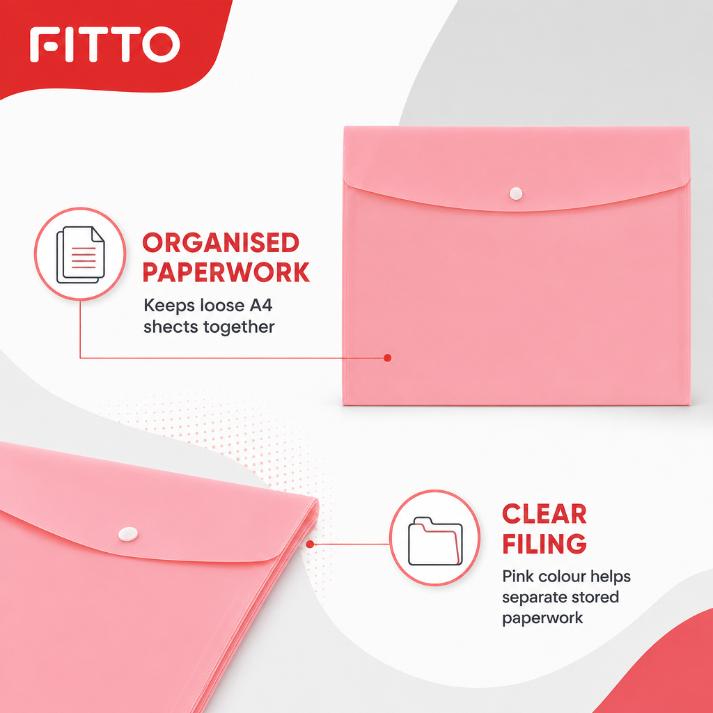 240 Pieces A4 Plastic Button Document Folder Pink 1 Piece