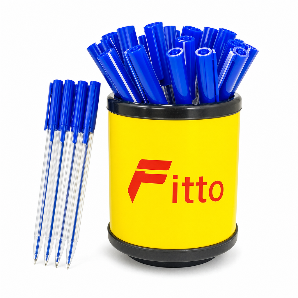 96 Pieces Ball Pens with Pen Holder, Blue Ink, 25 Pack for Office and School Writing