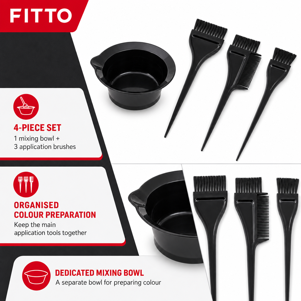 144 Pieces Black Hair Dye Application Kits with Mixing Bowl and Brushes, 4-Piece Set
