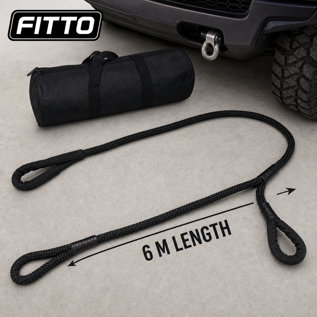 48 Pieces Kinetic Vehicle Recovery Tow Rope, 6 m, 13.2-Ton Specification, 30% Elasticity, Black