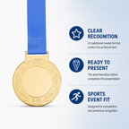 144 Pieces Engraved Sports Medal with Blue Ribbon, Gold, 10 cm Award Recognition