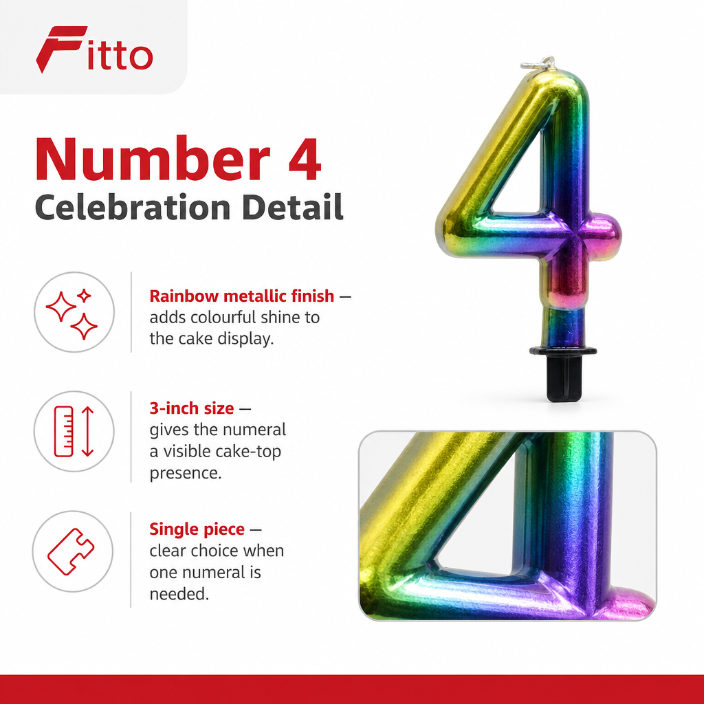 240 Pieces Rainbow Metallic Number 4 Cake Candle, 3 in, 1 Piece