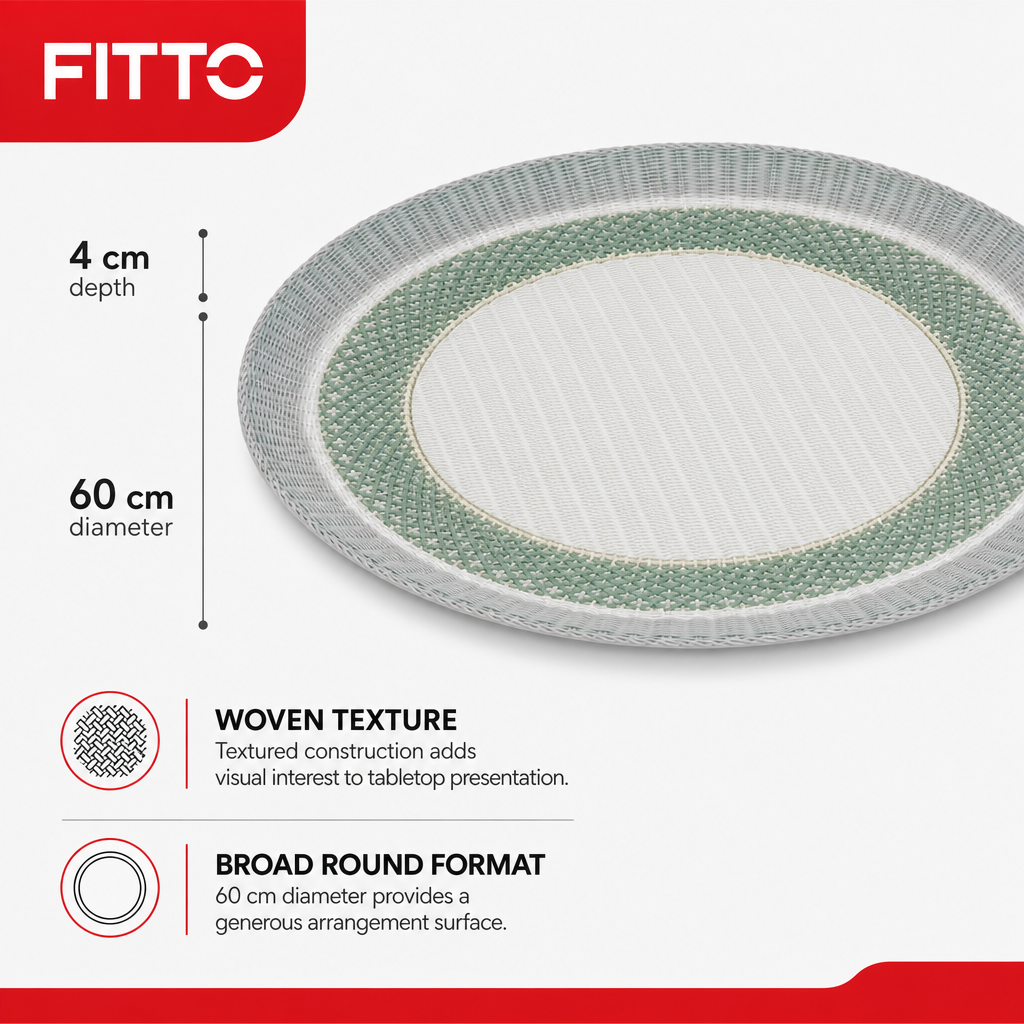 60 Pieces Round Woven Serving Trays, 60 cm, Soft Grey and Muted Green Design