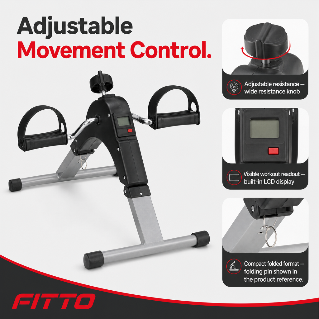 48 Pieces Pedal Exerciser for Arm and Leg Movement Black Grey 1 Piece, Adjustable Resistance and LCD Display