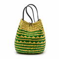 72 Pieces Handwoven Natural Fiber Bucket Handbags, Yellow and Olive Striped Design, 22 x 18 x 14 cm