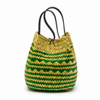 72 Pieces Handwoven Natural Fiber Bucket Handbags, Yellow and Olive Striped Design, 22 x 18 x 14 cm