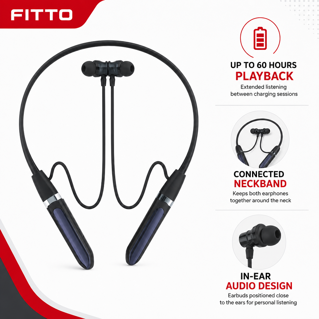 96 Pieces Wireless Neckband Earphones with 60-Hour Playback, In-Ear Audio Design