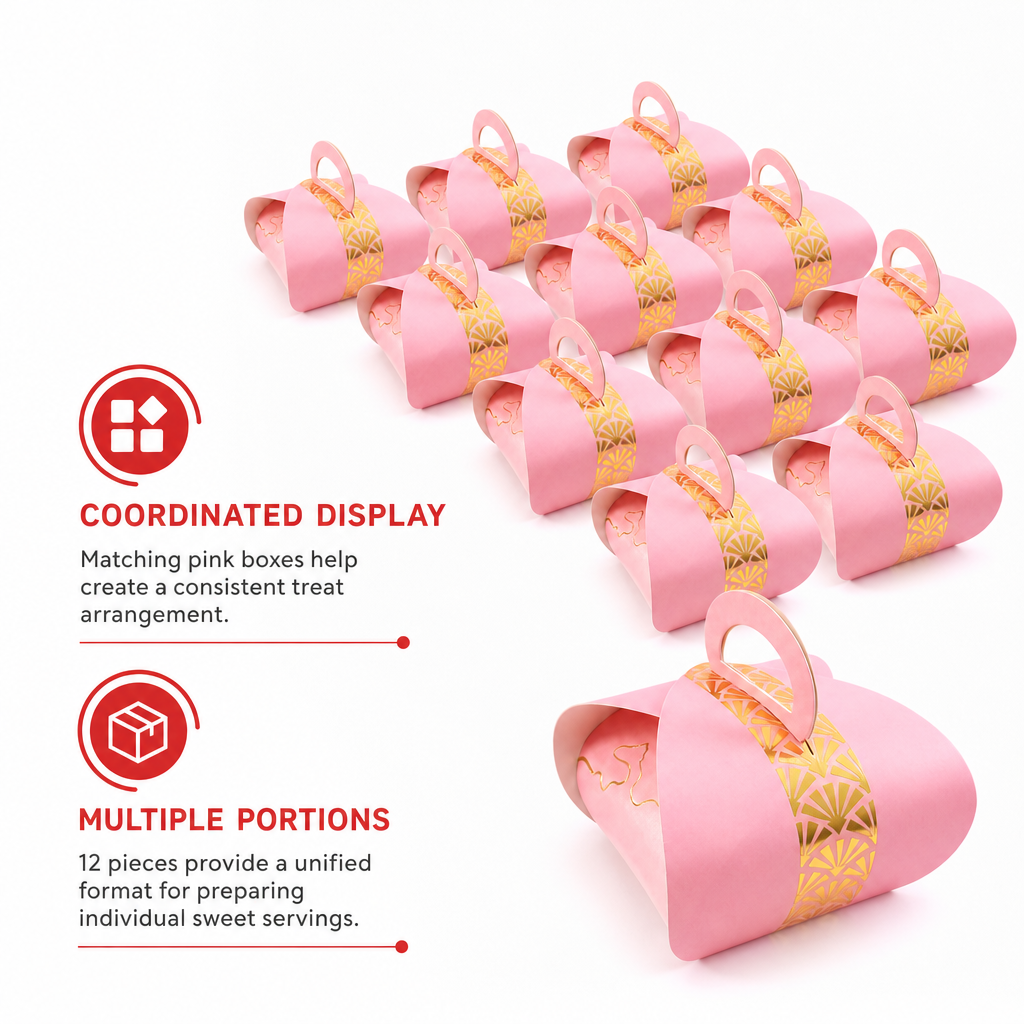 96 Pieces Pink Handled Candy Favor Boxes, 7 x 7 x 8 cm, 12 Pieces