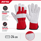 48 Pieces Leather/Coated Work Gloves, 24 cm, Red and White, 1 Pair