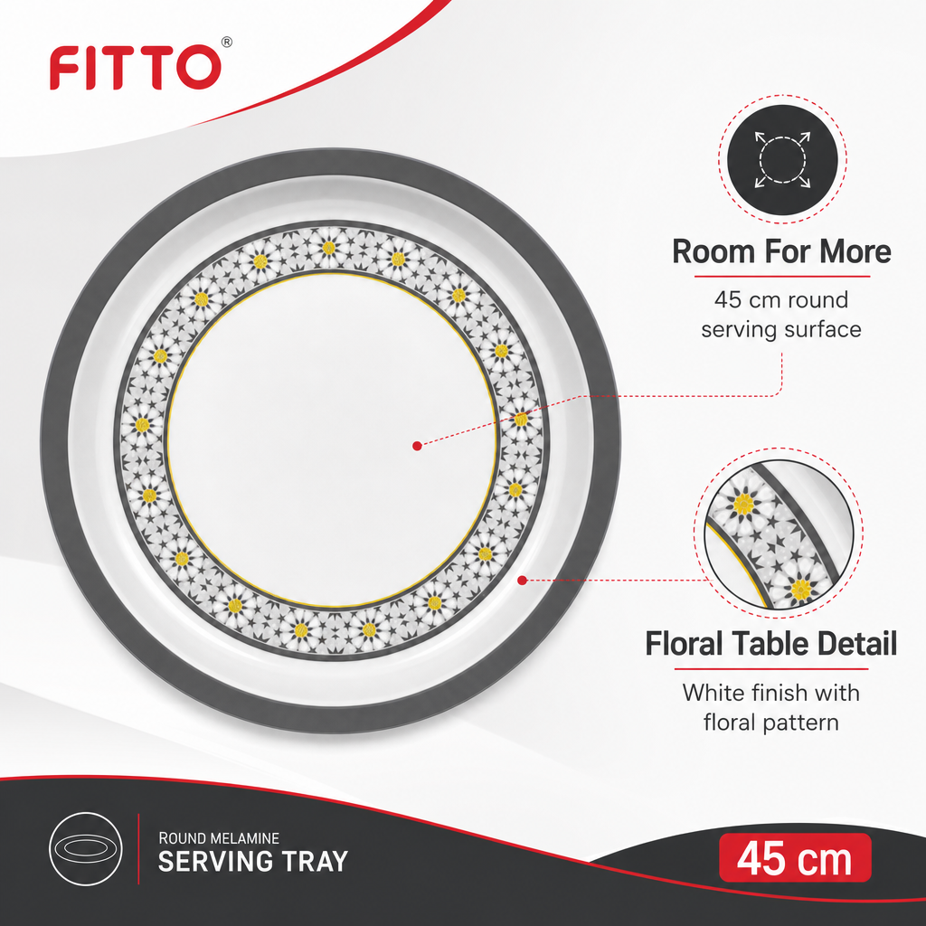 72 Pieces Round Melamine Serving Trays, 45 cm, White with Floral Pattern