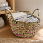 72 Pieces Handwoven Natural Fiber Basket with Handles, Large, 35 x 35 x 22 cm