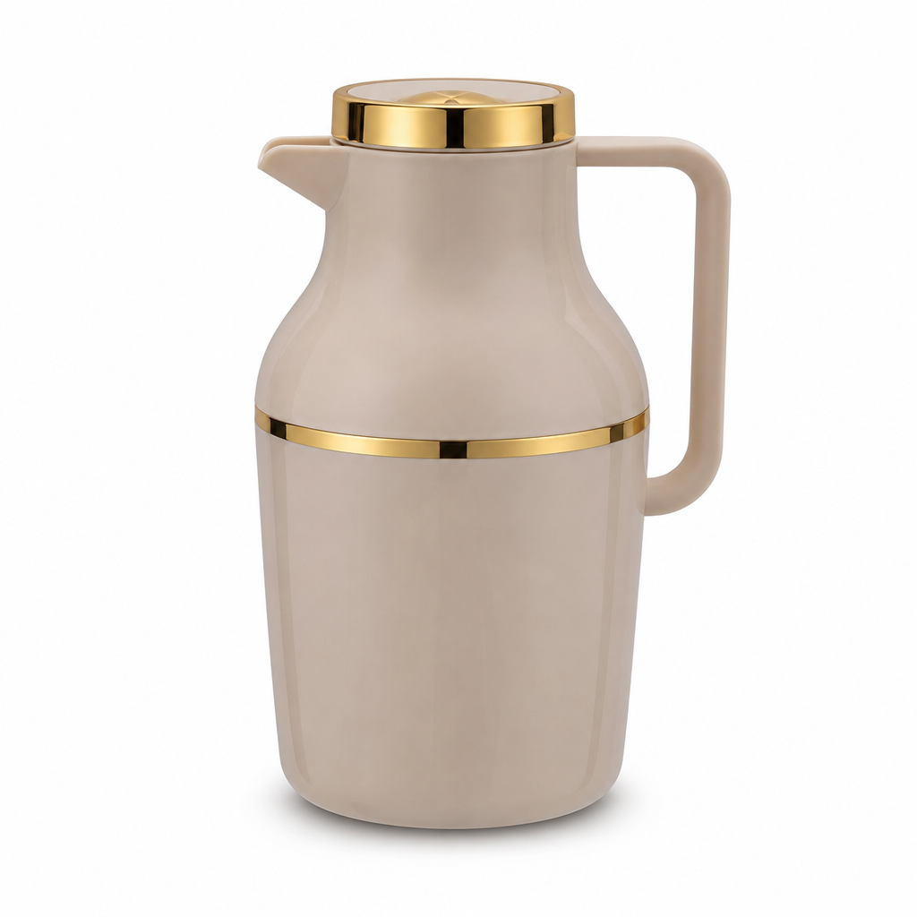 72 Pieces Vacuum Flask 1 Litre, Beige or Ivory with Gold-Tone Trim, Handle and Pour Spout, 1 Piece