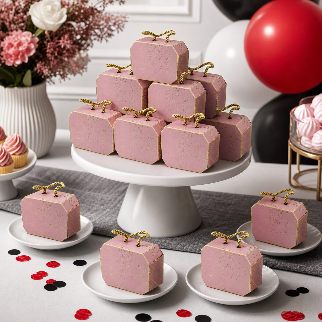 96 Pieces Pink Candy Favor Boxes with Rope Handles, 4 x 7.5 x 10.5 cm, 12 Pieces