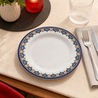 144 Pieces Melamine Dinner Plate, Round 6 Inch, White With Decorative Multicolor Rim
