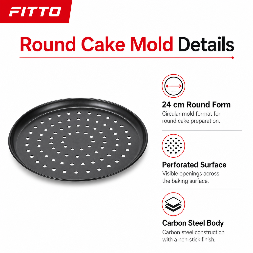 96 Pieces Round Perforated Cake Mold, Carbon Steel Non-Stick Baking Pan, 24 cm, Black, 1 Piece