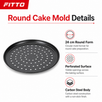 96 Pieces Round Perforated Cake Mold, Carbon Steel Non-Stick Baking Pan, 24 cm, Black, 1 Piece