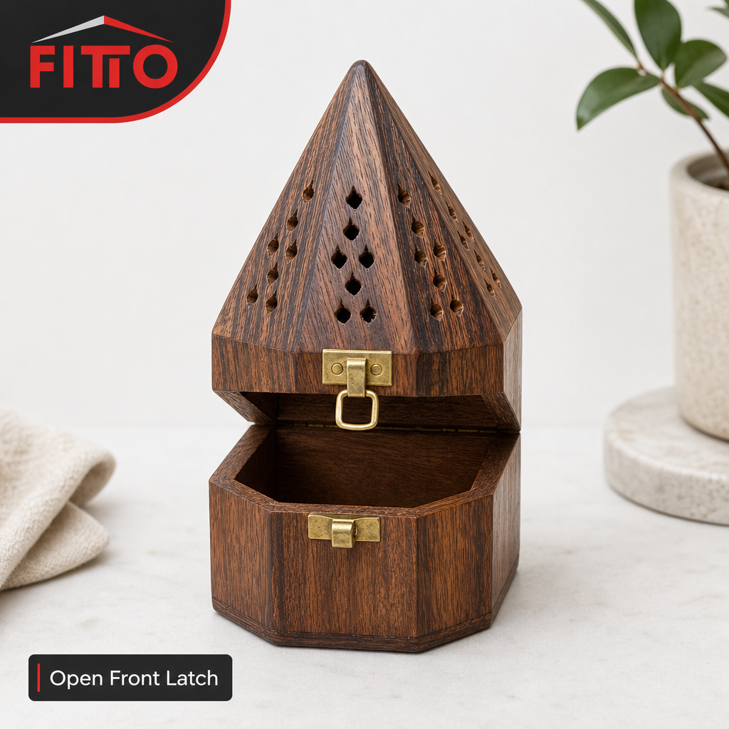 96 Pieces Wooden Pyramid Incense Burner Box with Latch and Ventilation Holes, Brown, 3.5 Inch