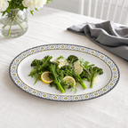 96 Pieces Melamine Wavy Oval Serving Plate, 12 Inch, White Grey with Yellow Accents