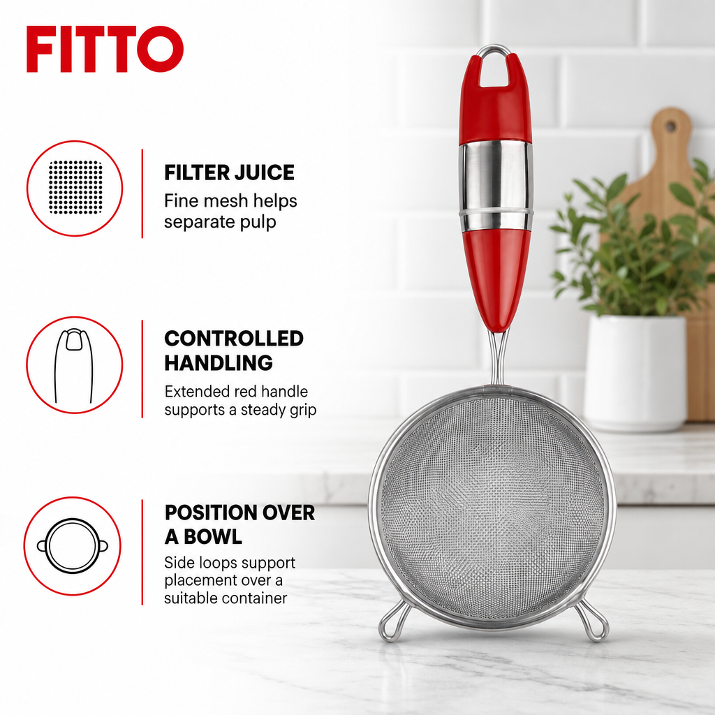 96 Pieces Stainless Steel Juice Strainer No. 4, Fine Mesh Kitchen Sieve with Red Handle, Single Piece