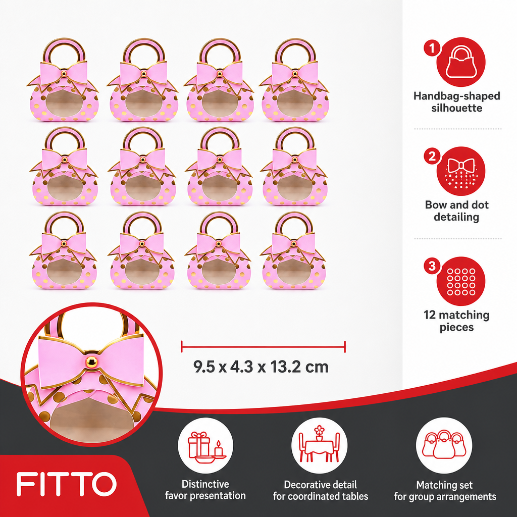 96 Pieces Pink Handbag-Shaped Candy Favor Boxes with Bow, 12 Pieces, 9.5 x 4.3 x 13.2 cm