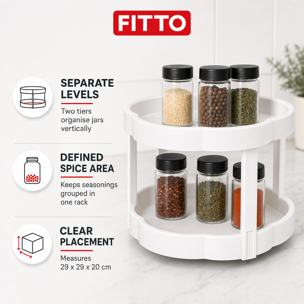 96 Pieces Spice Racks, Round Two-Tier Kitchen Organiser, White, 29 x 29 x 20 cm