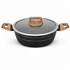 48 Pieces Forged Aluminium Casserole with Glass Lid, 20 x 9 cm, Black Speckled