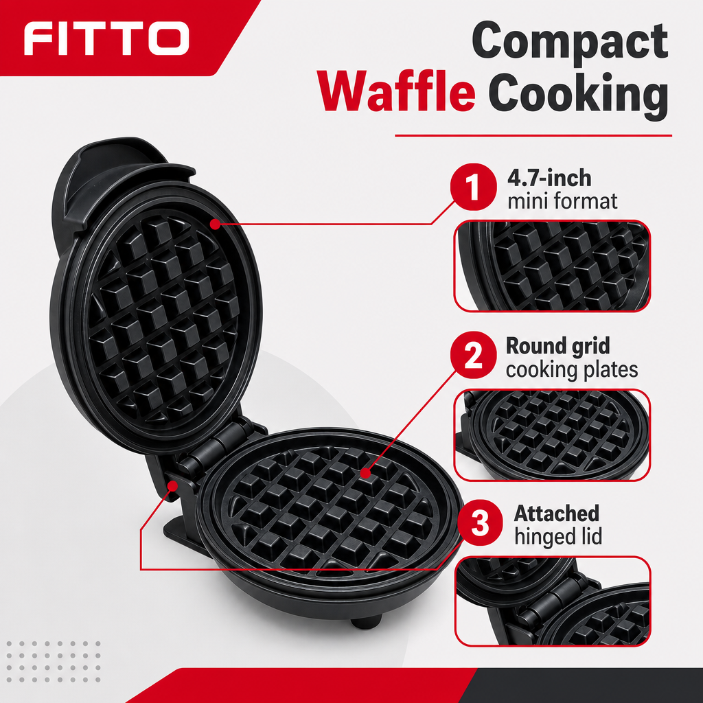 96 Pieces Mini Waffle Makers, 4.7 Inch Compact Waffle Cooking Appliance, Round Grid Plates, 1 Piece