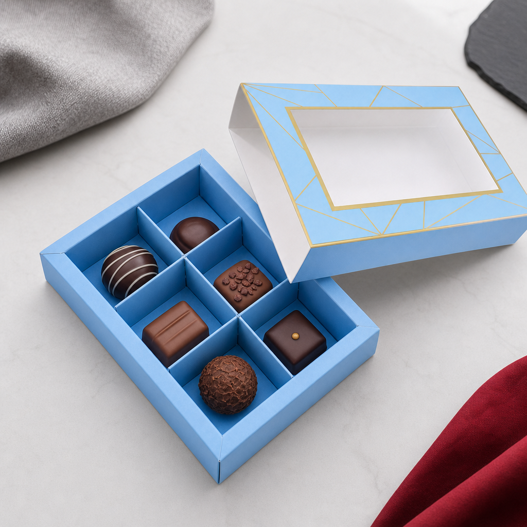 144 Pieces Chocolate Box with 6 Compartments, Blue, 14.5 x 10.5 x 3.5 cm, 1 Piece