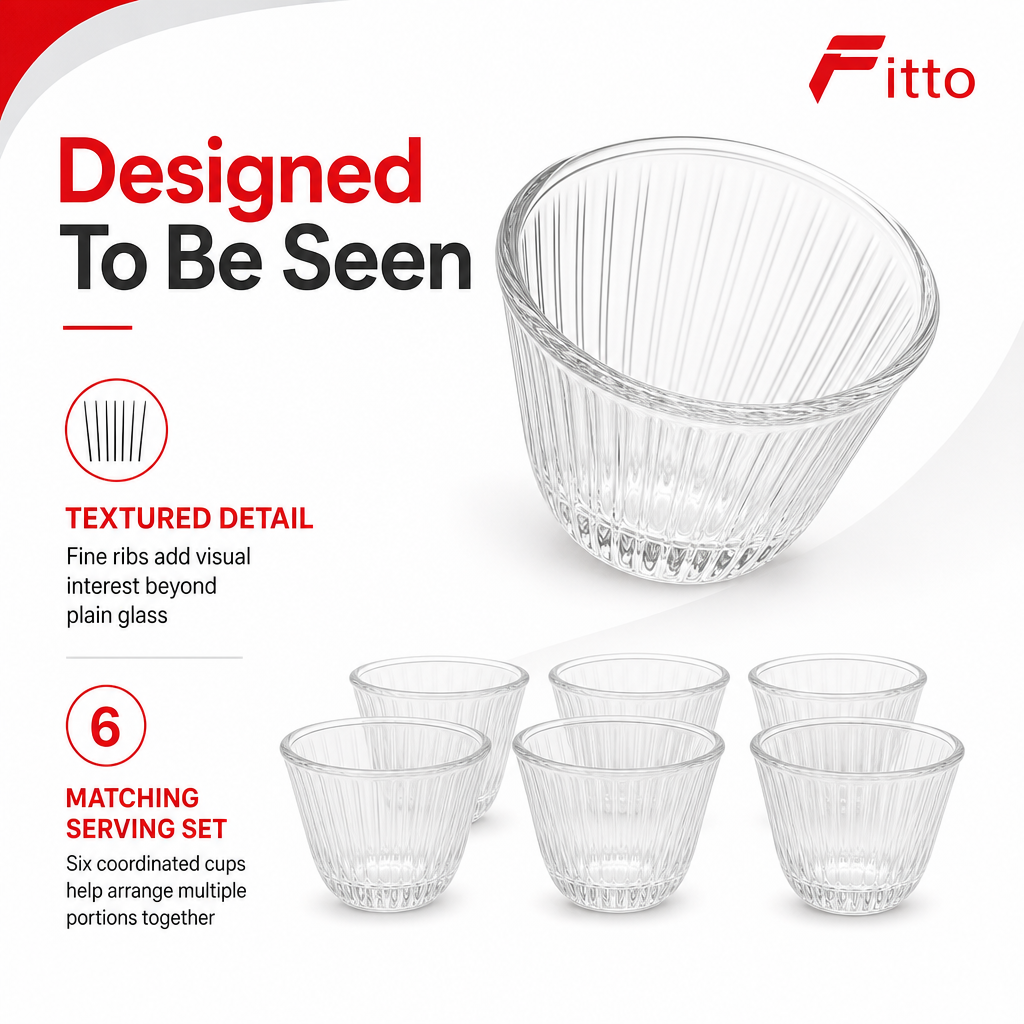 96 Pieces Clear Glass Cawa Cups with Fine Ribbed Design, 6 Pieces