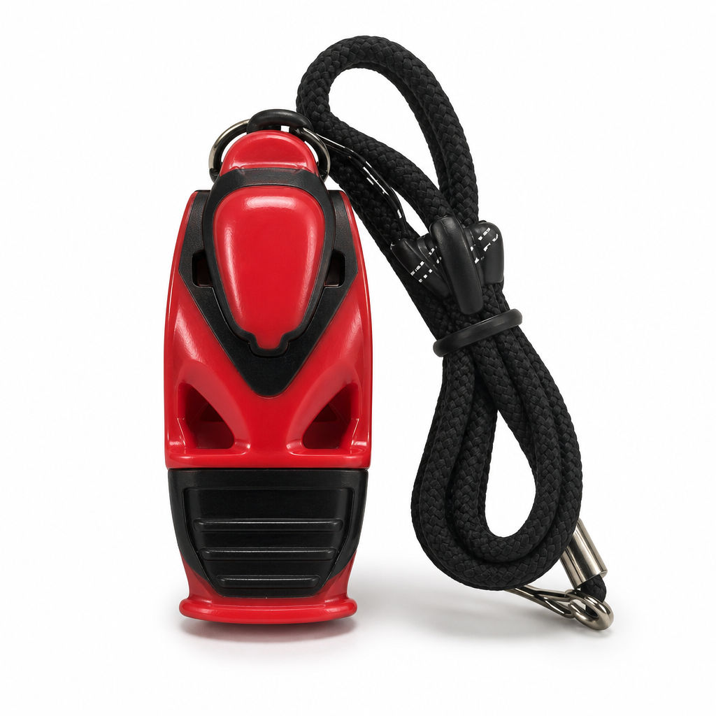 96 Pieces Pealess Sports Whistles with Lanyard, Red