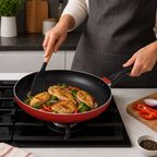 60 Pieces Red 32 cm Aluminium Non-Stick Frying Pan with Black Handle