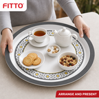 72 Pieces Round Melamine Woven Serving Trays, 50 cm, White With Floral Pattern