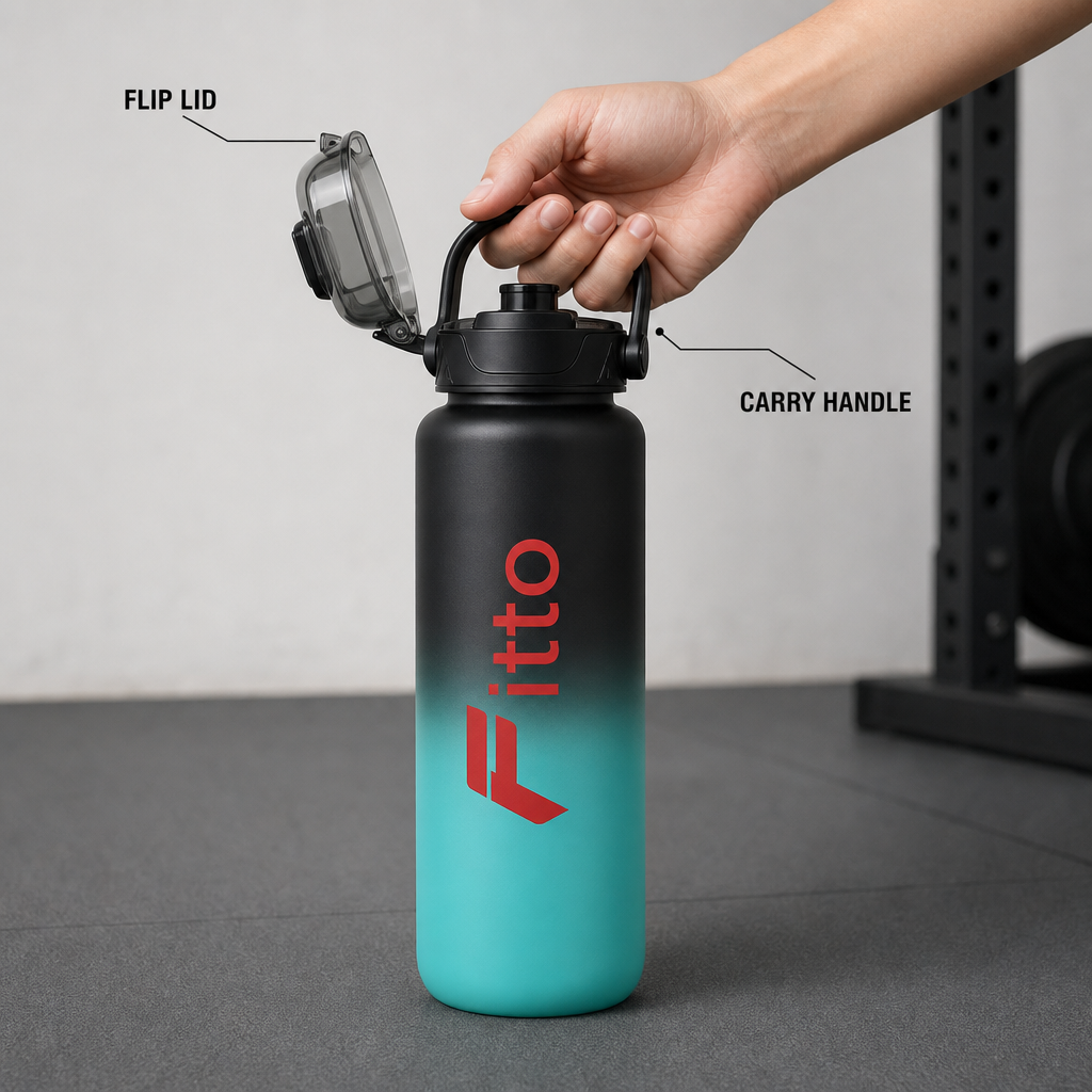 96 Pieces 1000ml Sports Water Bottles with Flip Lid and Carry Handle, Teal
