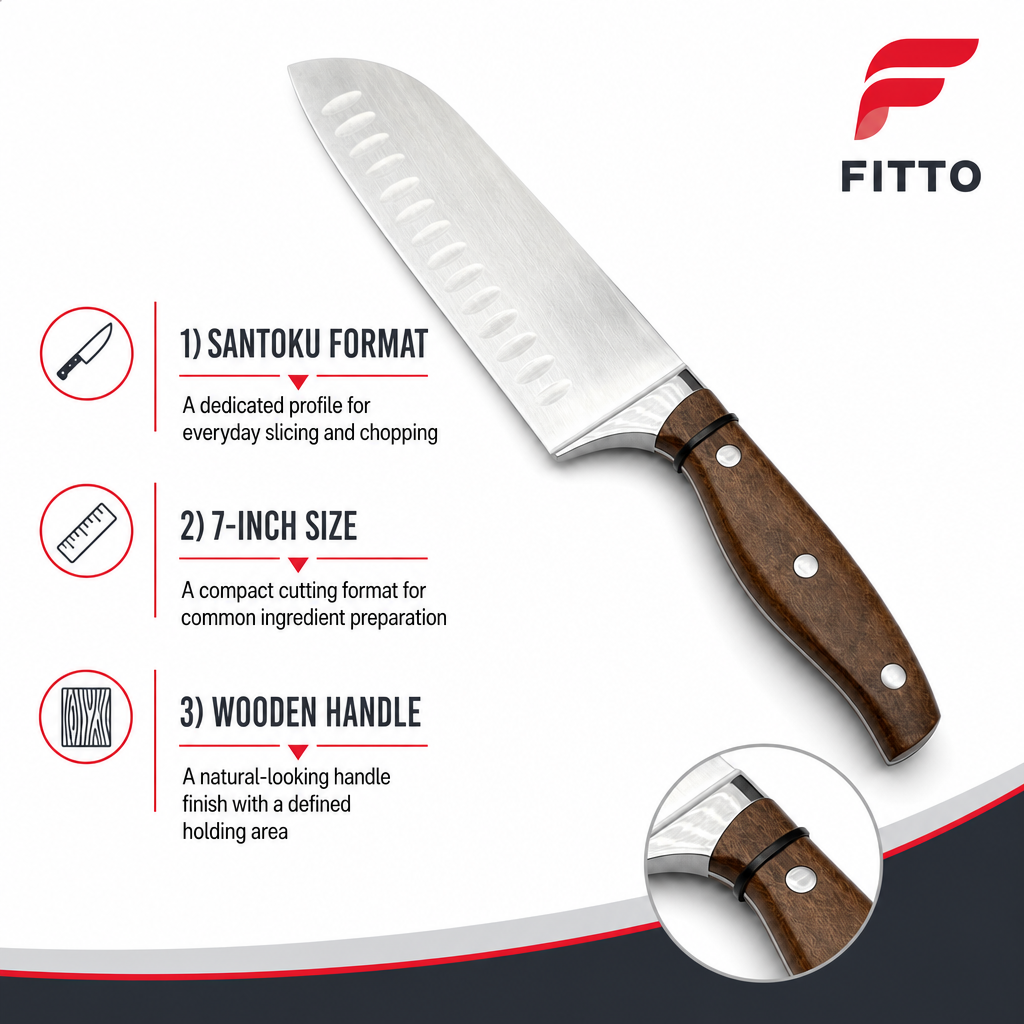 72 Pieces Santoku Knife, Wooden Handle, 7 Inch Kitchen Cutting Tool, Single Piece