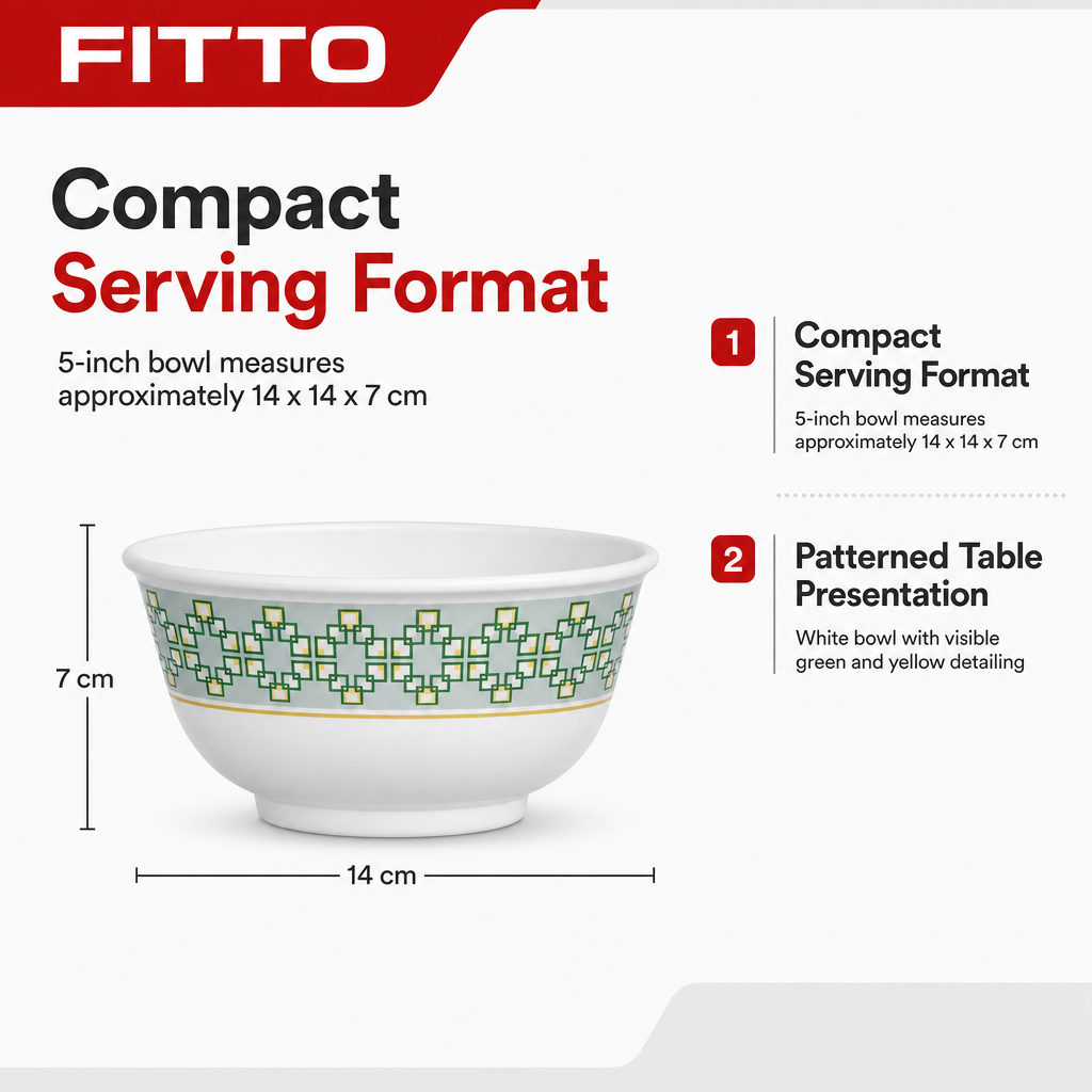 120 Pieces Melamine Rice Bowl, 5 Inch, White with Green and Yellow Pattern, Single Piece