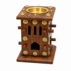 72 Pieces Wooden Bakhoor Incense Burner with Brass Bowl, Small, 14 cm