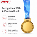 144 Pieces Sports Medal with Blue Ribbon, Gold Ribbed Edge Award Medal, 10 x 8 cm