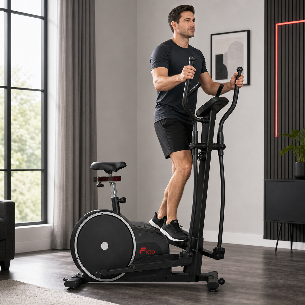 48 Pieces Elliptical Trainers with Exercise Bike Seat, Digital Monitor and Heavy-Duty Steel Frame, 124.5 x 38 x 76 cm