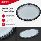 96 Pieces Melamine Oval Serving Plate, 17 Inch, Light Blue With Patterned Rim, Single Piece