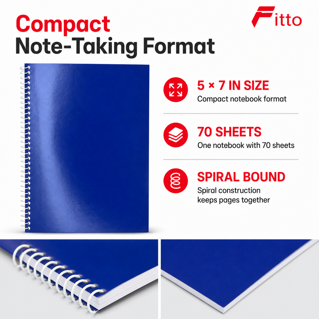 144 Pieces Spiral Notebook, 5 × 7 in, 70 Sheets, Blue Cover