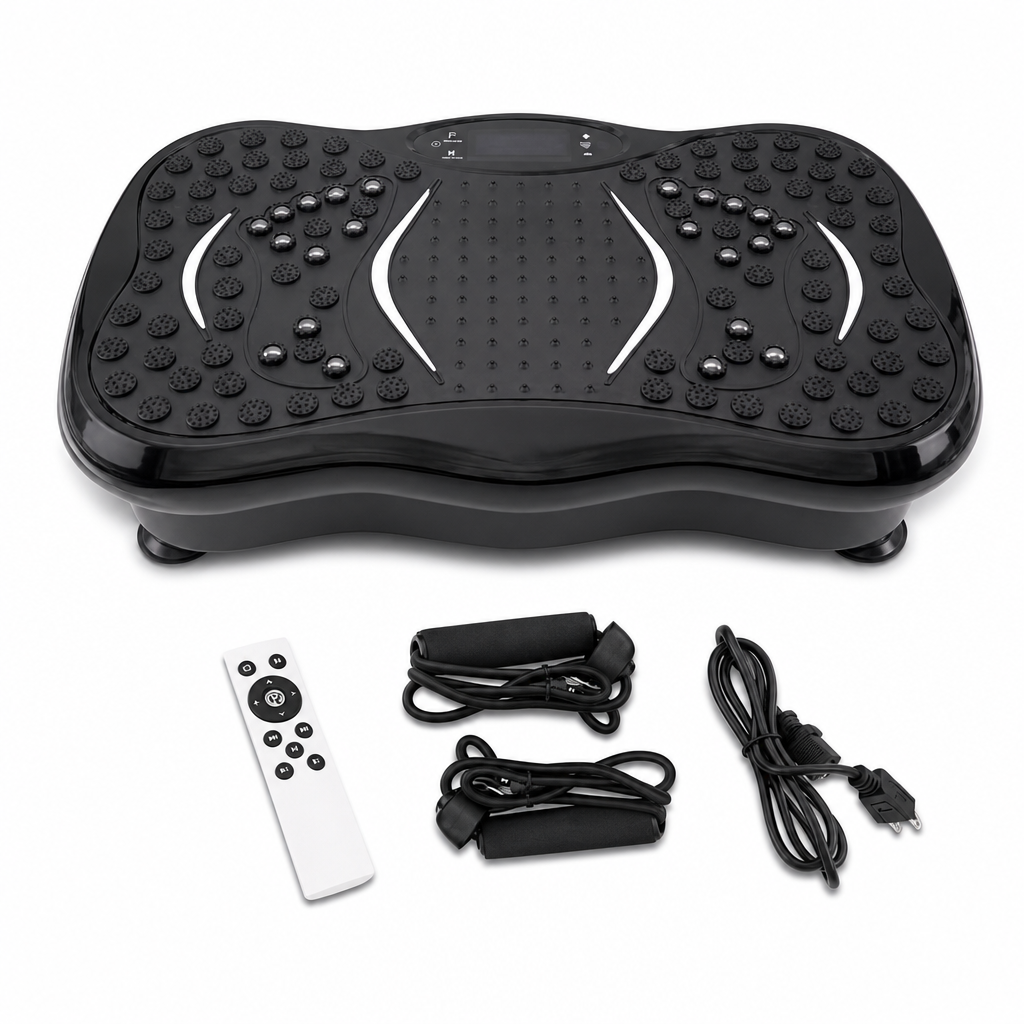 48 Pieces Vibration Exercise Platforms with Resistance Bands and Remote, Small Black Shaking Training Board