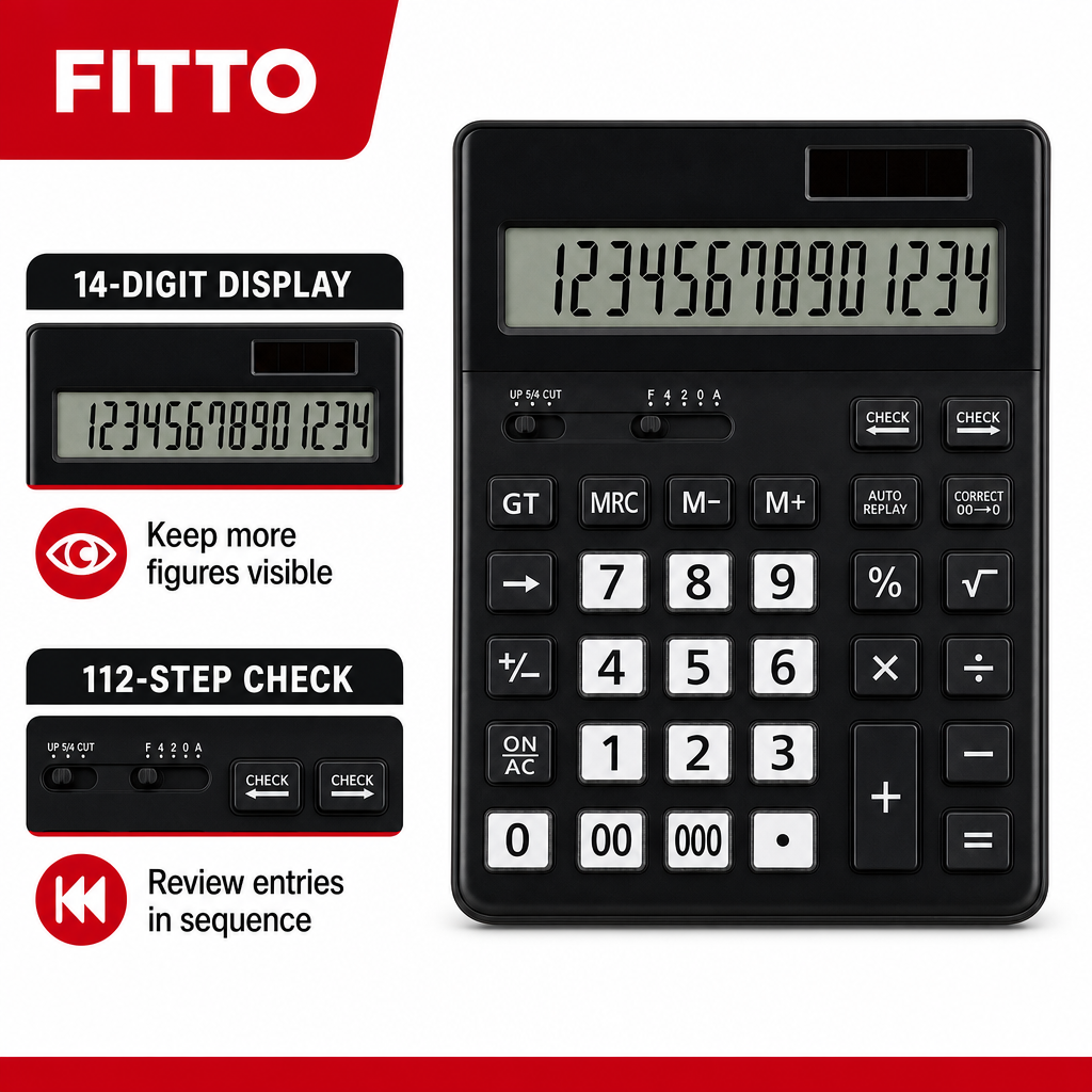72 Pieces Electronic Calculators, 14-Digit Display, 112-Step Check, Dual Power, Black and White, 1 Piece