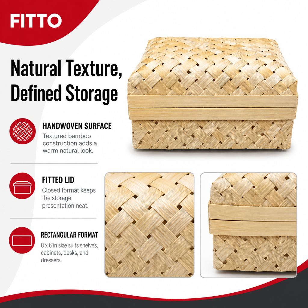96 Pieces Handwoven Bamboo Rectangular Storage Box with Lid, 8 x 6 in