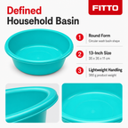 120 Pieces Turquoise Plastic Round Wash Basin, 13 Inch, 1 Piece